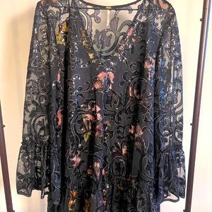 Free People - Falling Flowers Frock Sequin Mini Dress Long Sleeve